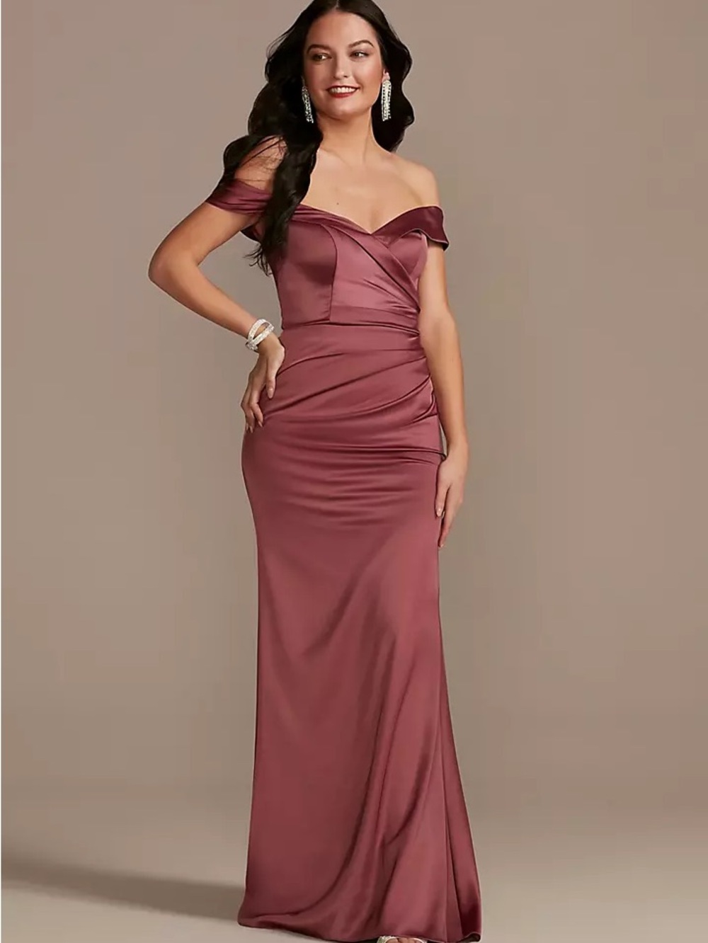 Off-Shoulder Satin Evening Gown